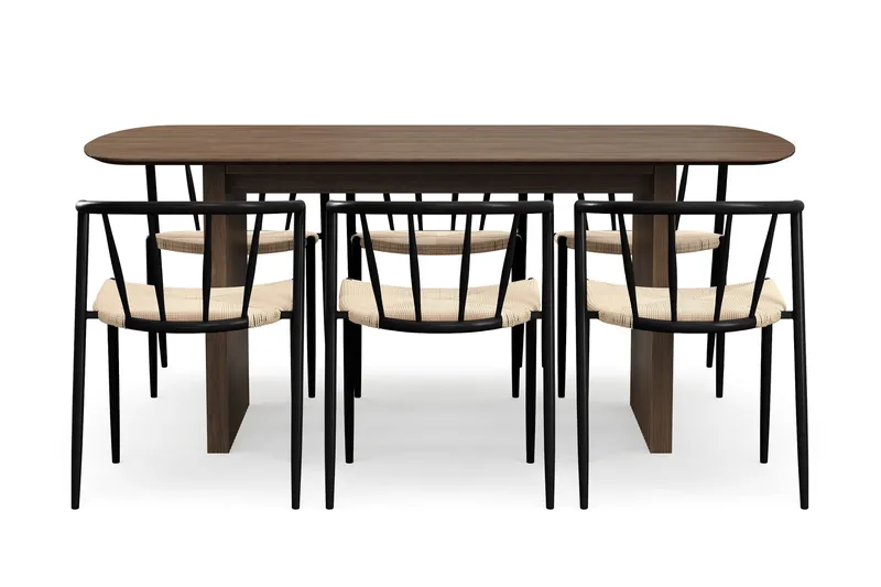 Richeto spisebord 180 cm med 6 Winston spisestoler - Røkt eik / Beige / Metallben svart - Møbler - Bord - Spisegrupper