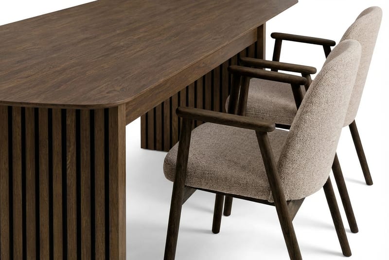 Richeto Spisebord 180 cm Røkt Eik med 4 Reciclar Spisestoler - Røkt eik/Greige - Møbler - Bord - Spisegrupper