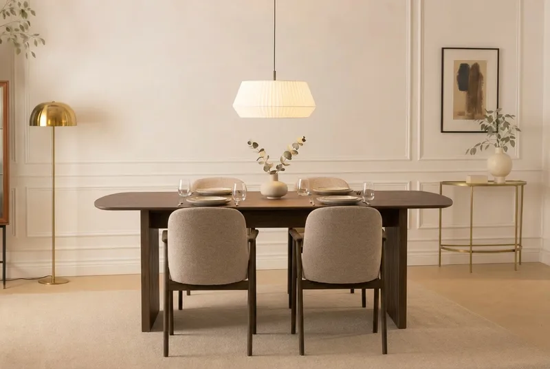 Richeto Spisebord 180 cm Røkt Eik med 4 Reciclar Spisestoler - Røkt eik/Greige - Møbler - Bord - Spisegrupper