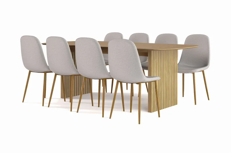 Richeto spisebord 210 cm eik + 8 stk. Nibe stol grå med eikeben - Natur/grå - Møbler - Bord - Spisegrupper