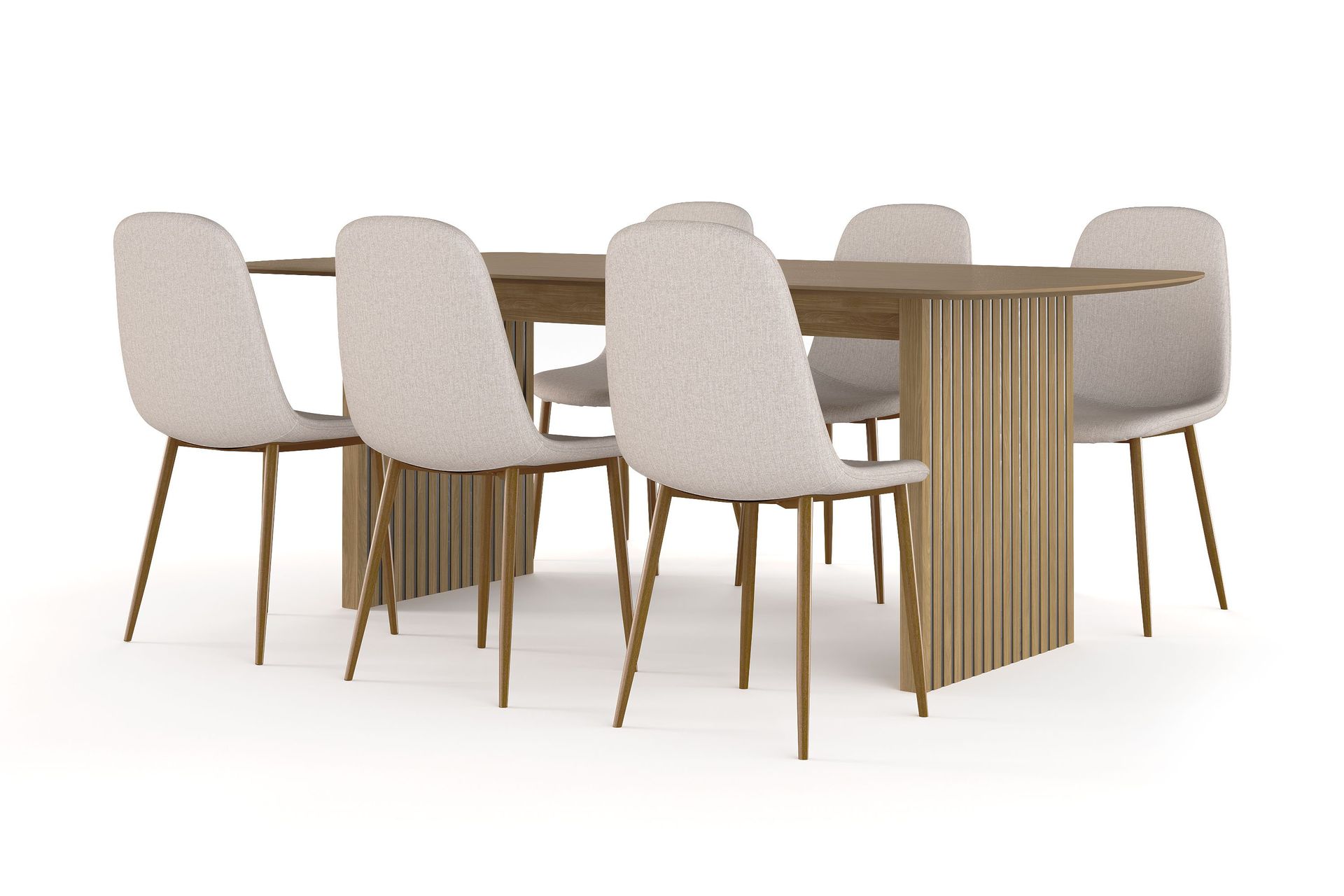 Richeto spisebord 210 cm eik + 6 stk. Nibe stol beige med eikeben - Eik