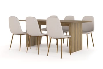 Richeto spisebord 210 cm eik + 6 stk. Nibe stol beige med eikeben - Eik - Møbler - Bord - Spisegrupper