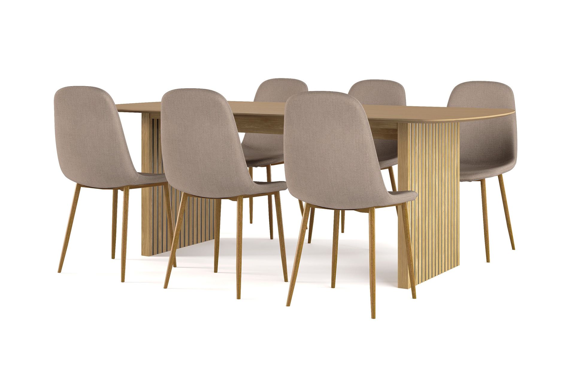 Richeto spisebord 210 cm eik + 6 stk. Nibe-stol brun med eikeben - Eik