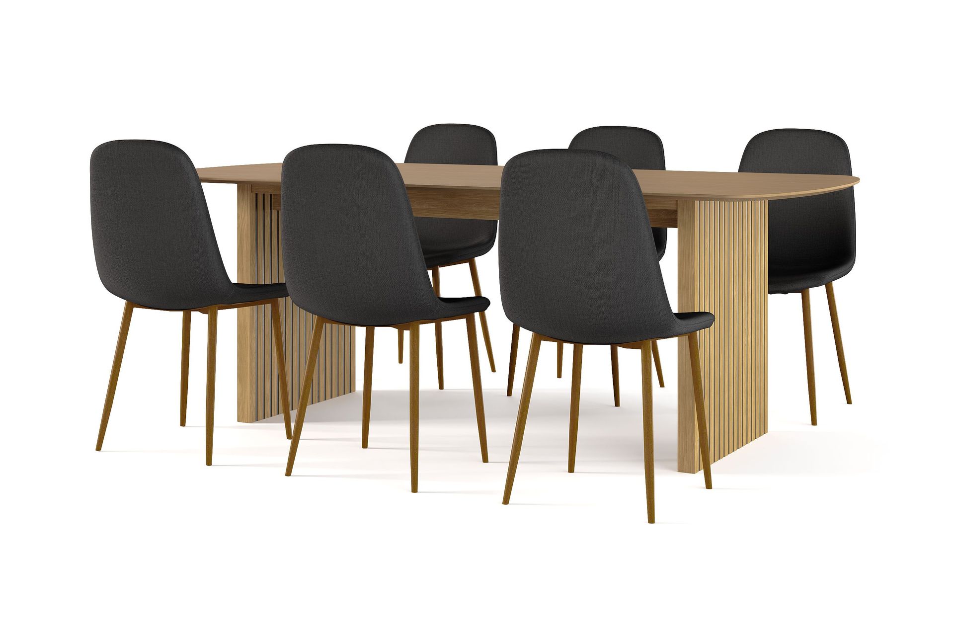 Richeto spisebord 210 cm eik + 6 stk. Nibe stol svart med eikeben - Eik