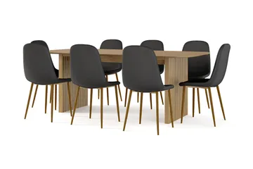 Richeto spisebord 210 cm eik + 8 stk. Nibe stol svart med eikeben - Eik - Møbler - Bord - Spisegrupper
