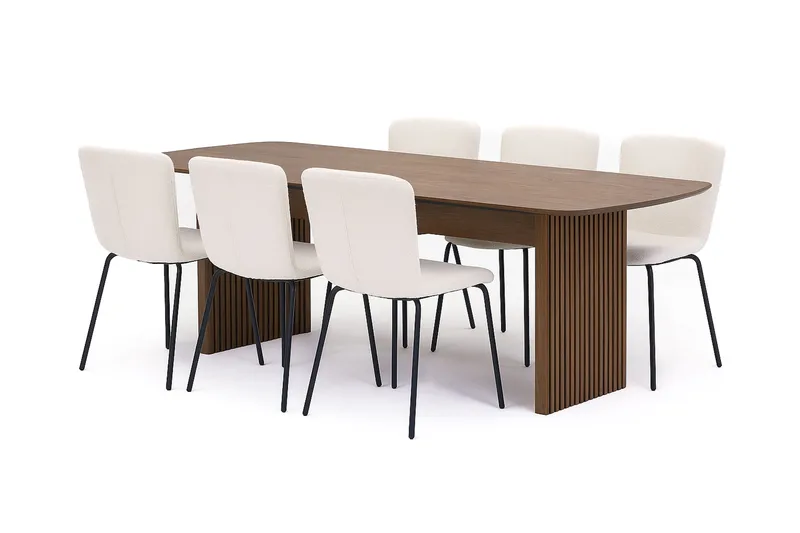 Richeto spisebord 210 cm med 4 Katy spisestoler, Røkt eik