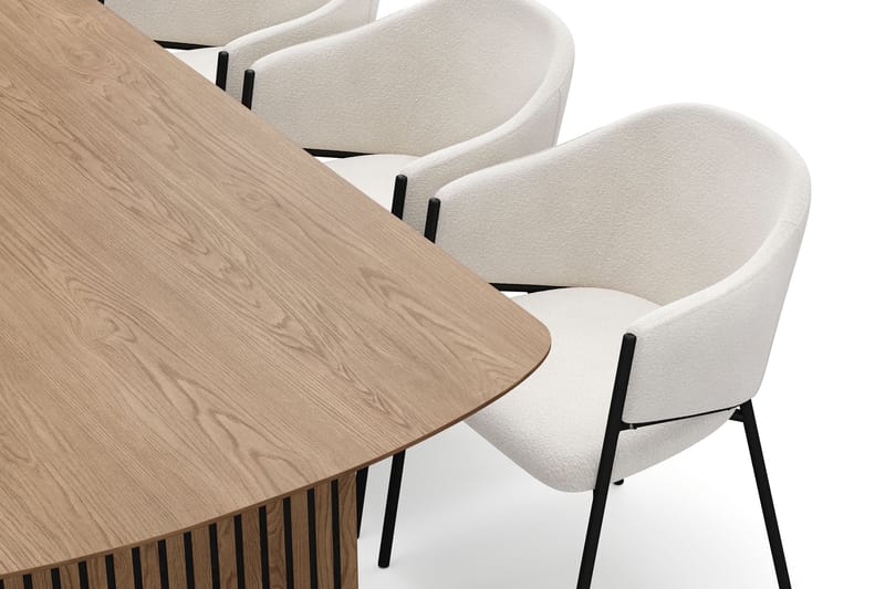 Richeto Spisebord 210 cm med 6 Filip Spisestoler - Naturlig finish / Hvit Bouclé - Møbler - Bord - Spisegrupper