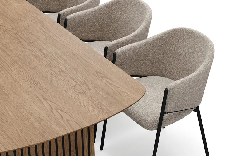 Richeto spisebord 210 cm med 6 Filip spisestoler - Naturlig finish / taupe bouclé - Møbler - Bord - Spisegrupper
