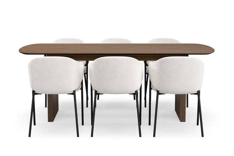 Richeto Spisebord 210 cm med 6 Filip Spisestoler - Røkt eik / Hvit Bouclé - Møbler - Bord - Spisegrupper