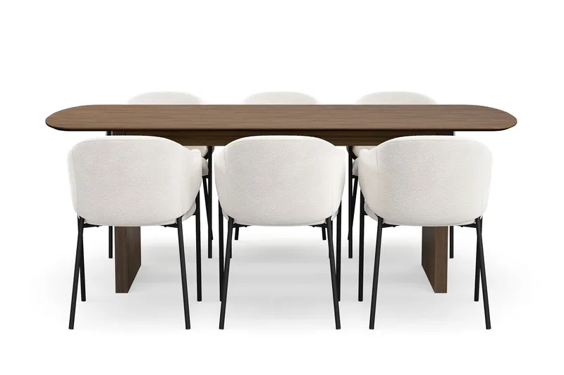 Richeto spisebord 210 cm med 6 Filip spisestoler - Røkt eik / hvit bouclé - Møbler - Bord - Spisegrupper