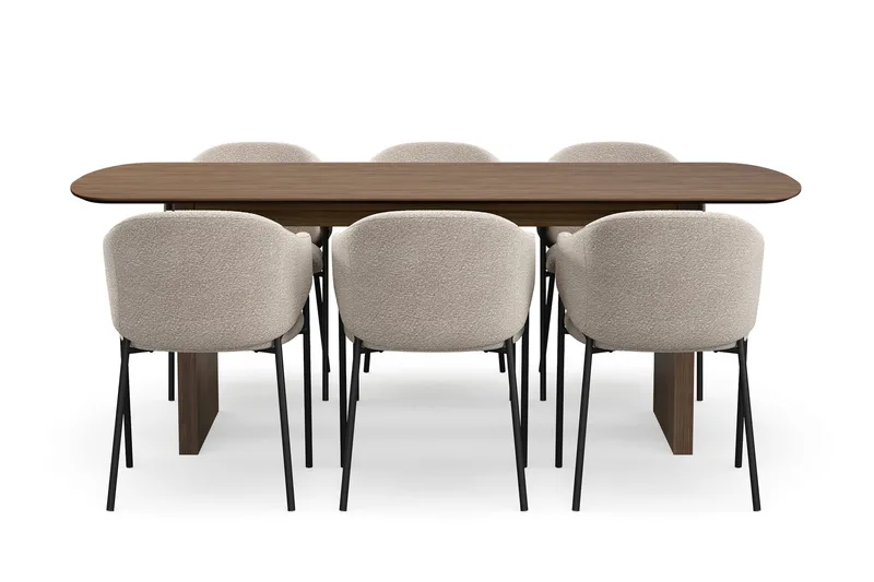 Richeto Spisebord 210 cm med 6 Filip Spisestoler - Røkt eik / Taupe Bouclé - Møbler - Bord - Spisegrupper