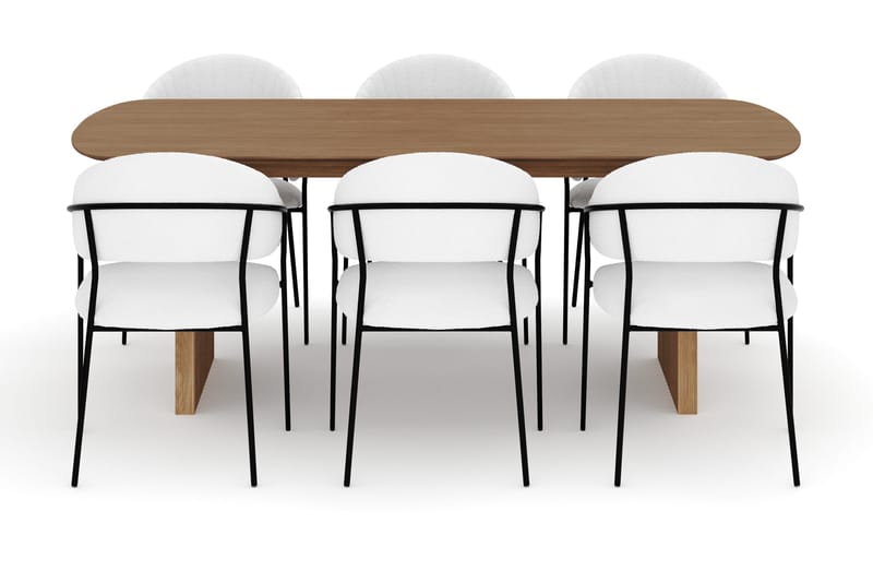 Richeto Spisebord 210 cm med 6 Karol Spisestoler - Naturlig finish / Hvit Bouclé - Møbler - Bord - Spisegrupper