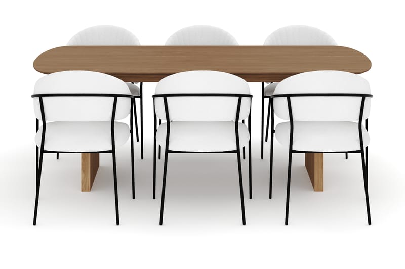 Richeto Spisebord 210 cm med 6 Karol Spisestoler - Naturlig finish / Hvit Bouclé - Møbler - Bord - Spisegrupper