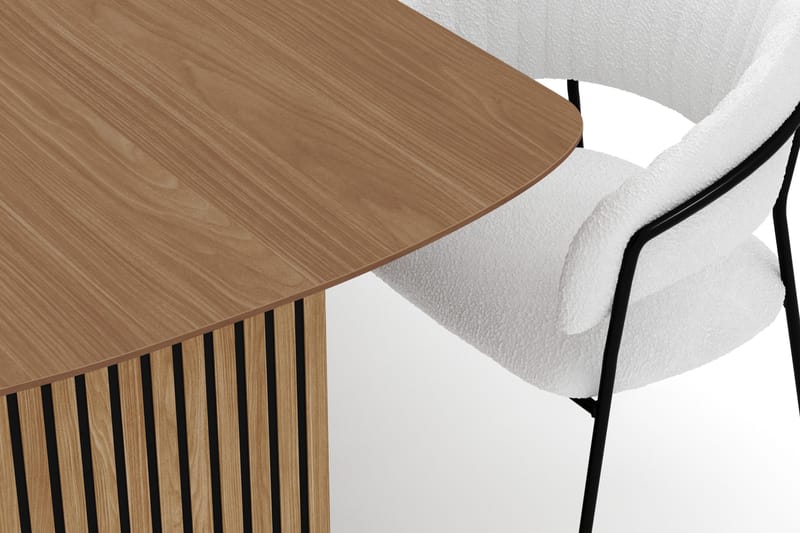 Richeto Spisebord 210 cm med 6 Karol Spisestoler - Naturlig finish / Hvit Bouclé - Møbler - Bord - Spisegrupper