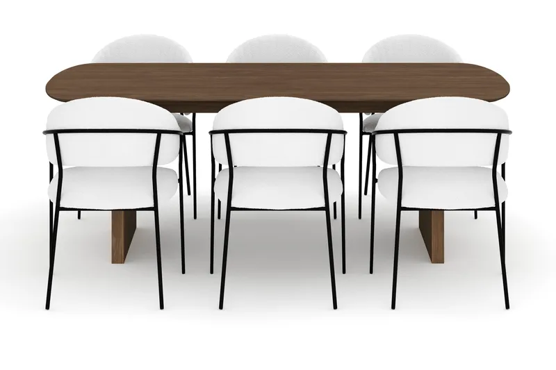 Richeto Spisebord 210 cm med 6 Karol Spisestoler - Røkt eik / Hvit Bouclé - Møbler - Bord - Spisegrupper