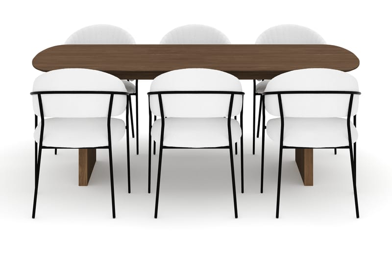 Richeto Spisebord 210 cm med 6 Karol Spisestoler - Røkt eik / Hvit Bouclé - Møbler - Bord - Spisegrupper