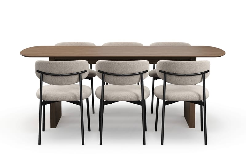 Richeto Spisebord 210 cm med 6 Lucy Spisestoler - Røkt eik / Greige Bouclé - Møbler - Bord - Spisegrupper