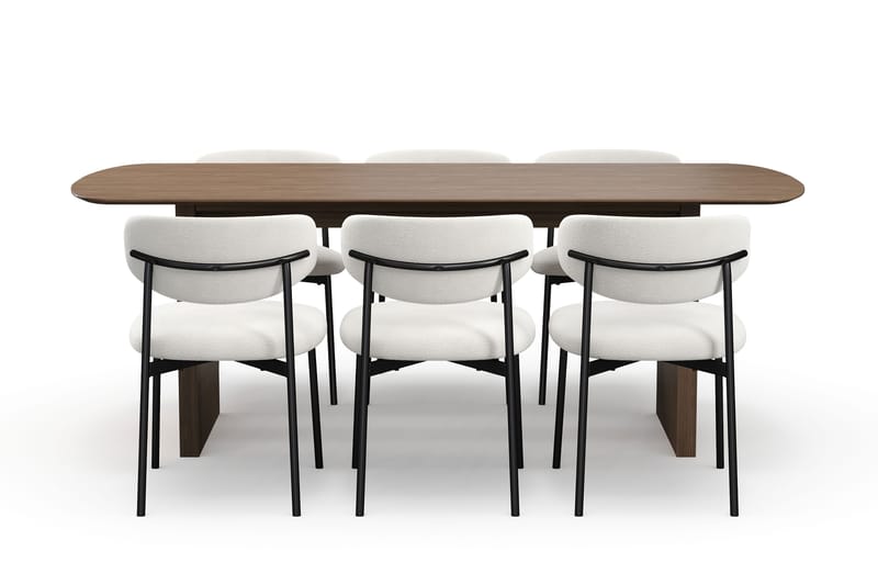 Richeto Spisebord 210 cm med 6 Lucy Spisestoler - Røkt eik / Hvit Bouclé - Møbler - Bord - Spisegrupper