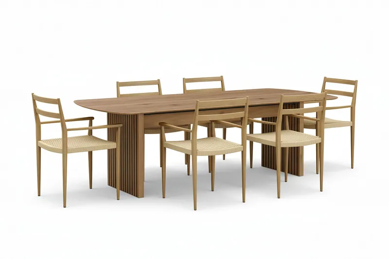 Richeto spisebord 210 cm med 6 stk. Jamna karmstoler, Brun