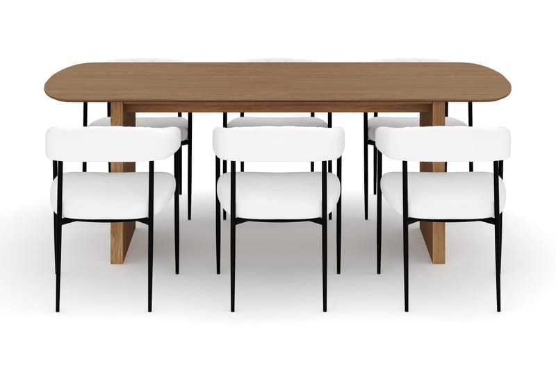 Richeto Spisebord 210 cm med 6 Velma Spisestoler - Naturlig finish / Hvit Bouclé - Møbler - Bord - Spisegrupper