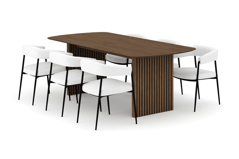 Richeto Spisebord 210 cm med 6 Velma Spisestoler, Røkt eik / Hvit Bouclé