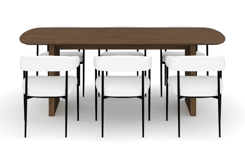 Richeto Spisebord 210 cm med 6 Velma Spisestoler - Røkt eik / Hvit Bouclé - Møbler - Bord - Spisegrupper