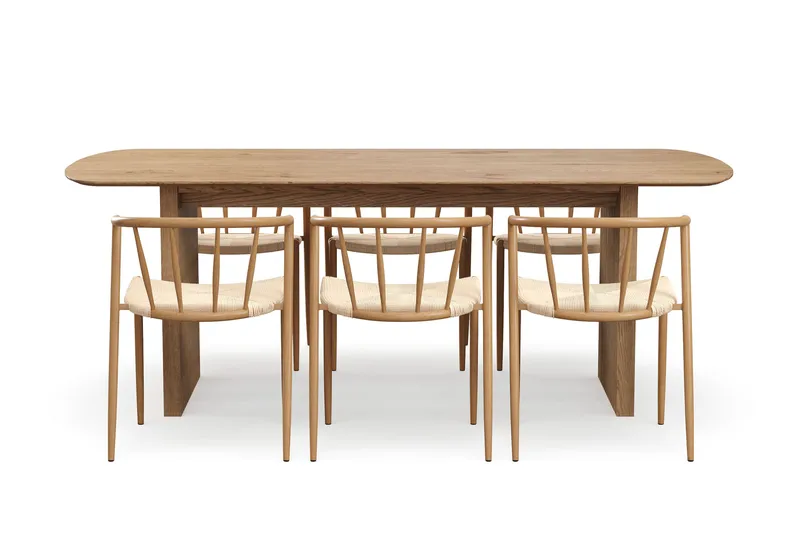 Richeto Spisebord 210 cm med 6 Winston Spisestoler - Naturlig finish / Beige / Metallben Eik - Møbler - Bord - Spisegrupper