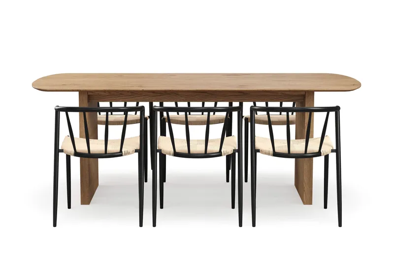 Richeto Spisebord 210 cm med 6 Winston Spisestoler - Naturlig finish / Beige / Metallben Svart - Møbler - Bord - Spisegrupper