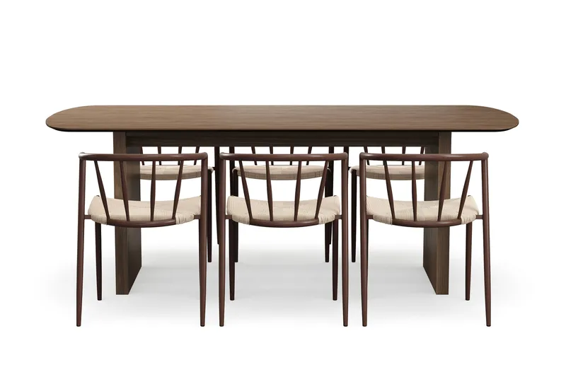 Richeto Spisebord 210 cm med 6 Winston Spisestoler - Røkt eik / Beige / Metallben Røkt eik - Møbler - Bord - Spisegrupper