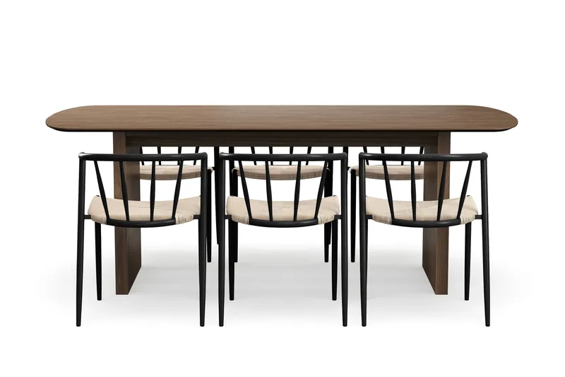 Richeto Spisebord 210 cm med 6 Winston Spisestoler - Røkt eik / Beige / Metallben Svart - Møbler - Bord - Spisegrupper