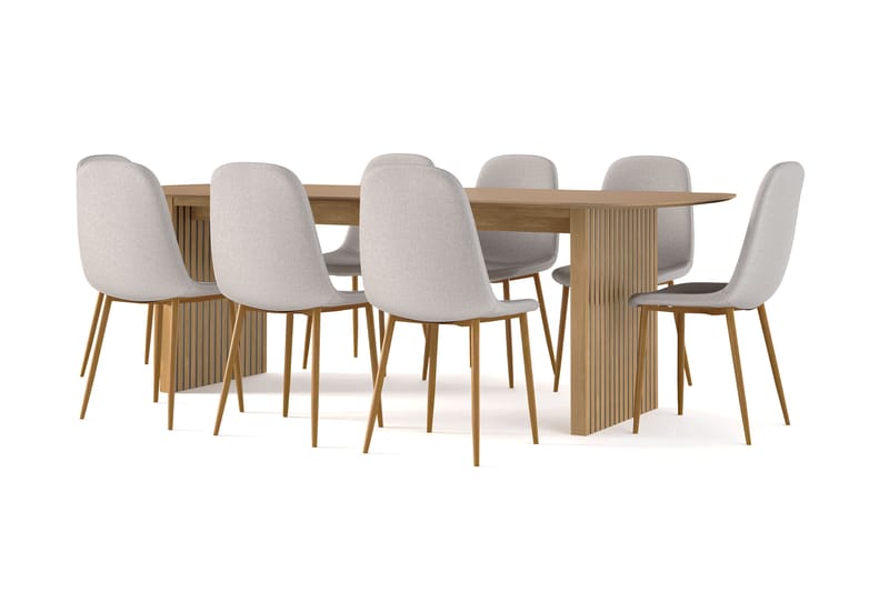 Richeto Spisebord 240 cm eik + 8 stk Nibe stol grå med eikeben - Natur/Grå - Møbler - Bord - Spisegrupper
