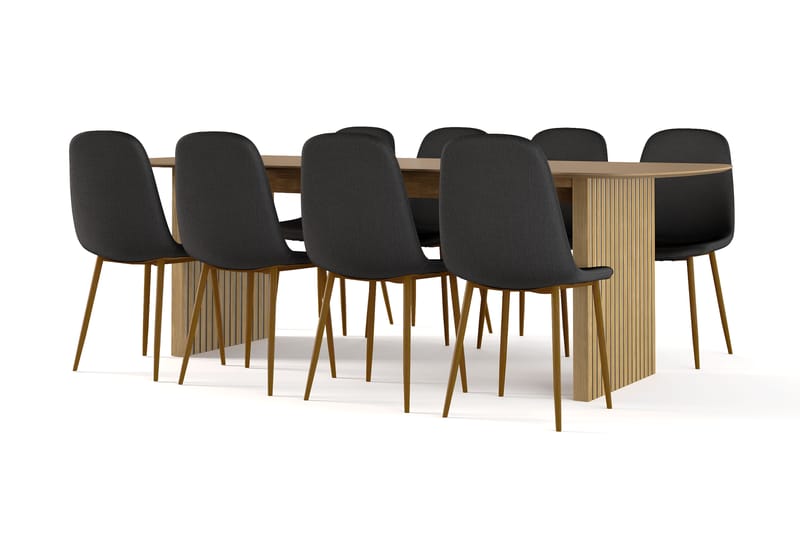 Richeto Spisebord 240 cm eik + 8 stk Nibe stol svart med eikeben, Natur/Svart