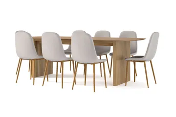 Richeto spisebord 240 cm eik + 8 stk. Nibe stol grå med eikeben - Eik - Møbler - Bord - Spisegrupper