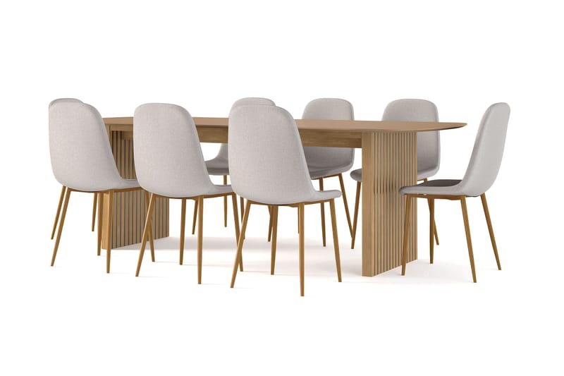 Richeto spisebord 240 cm eik + 8 stk. Nibe stol grå med eikeben - Eik - Møbler - Bord - Spisegrupper