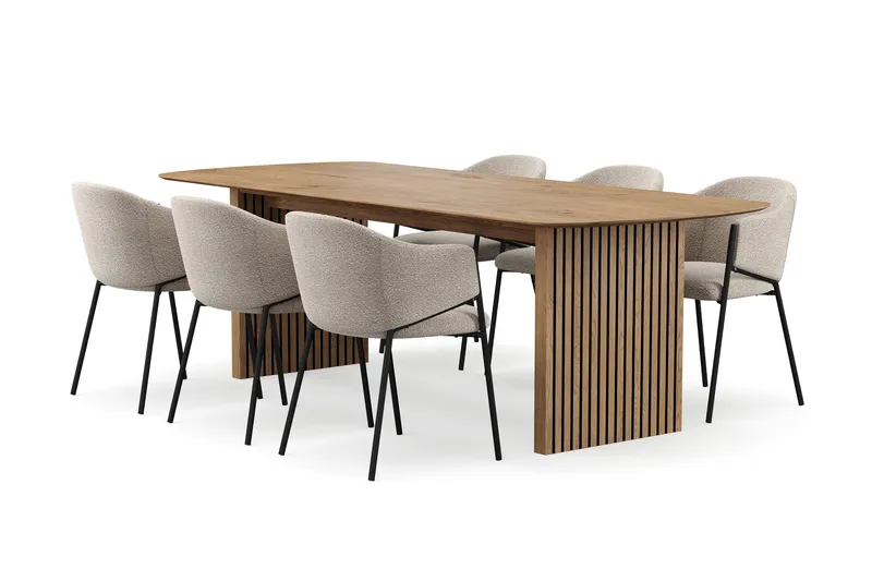 Richeto spisebord 240 cm med 6 Filip spisestoler, Eik
