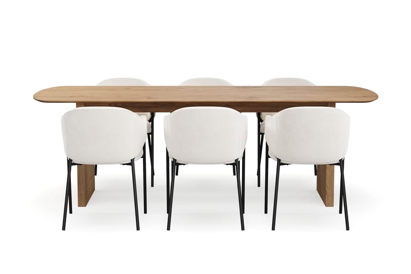 Richeto Spisebord 240 cm med 6 Filip Spisestoler - Naturlig finish / Hvit Bouclé - Møbler - Bord - Spisegrupper