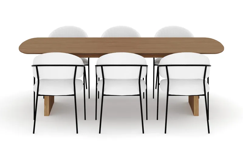 Richeto Spisebord 240 cm med 6 Karol Spisestoler - Naturlig finish / Hvit Bouclé - Møbler - Bord - Spisegrupper