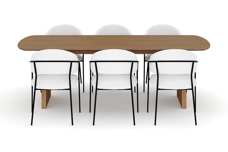 Richeto Spisebord 240 cm med 6 Karol Spisestoler - Naturlig finish / Hvit Bouclé - Møbler - Bord - Spisegrupper