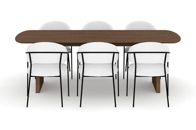 Richeto Spisebord 240 cm med 6 Karol Spisestoler - Røkt eik / Hvit Bouclé - Møbler - Bord - Spisegrupper