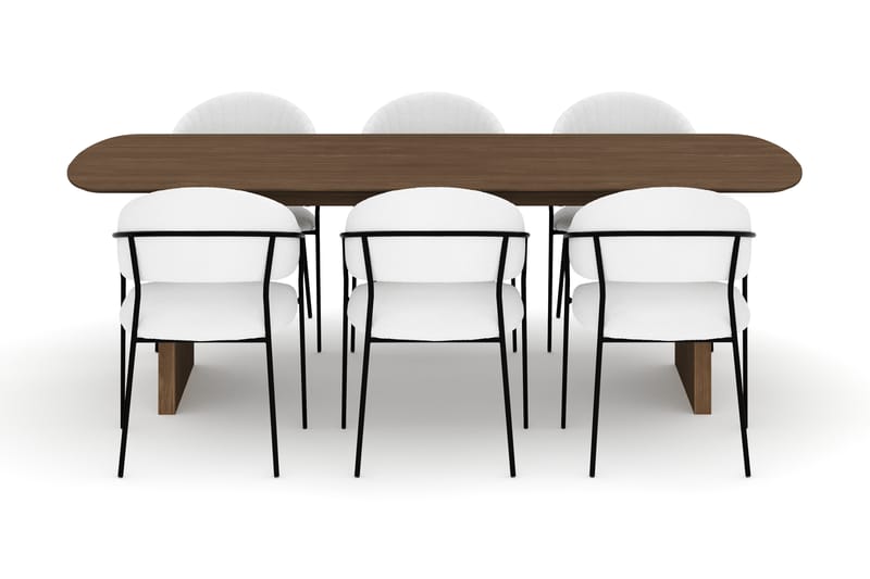 Richeto Spisebord 240 cm med 6 Karol Spisestoler - Røkt eik / Hvit Bouclé - Møbler - Bord - Spisegrupper