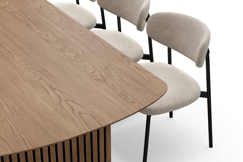 Richeto Spisebord 240 cm med 6 Lucy Spisestoler - Naturlig finish / Greige Bouclé / Metallben Svart - Møbler - Bord - Spisegrupper