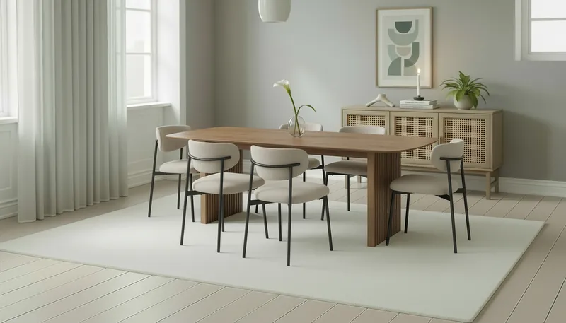 Richeto Spisebord 240 cm med 6 Lucy Spisestoler - Naturlig finish / Greige Bouclé / Metallben Svart - Møbler - Bord - Spisegrupper