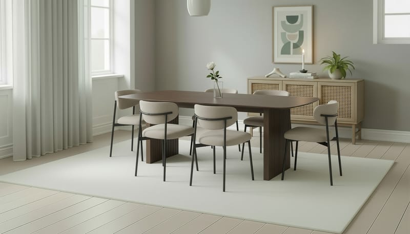 Richeto Spisebord 240 cm med 6 Lucy Spisestoler - Røkt eik / Greige Bouclé - Møbler - Bord - Spisegrupper