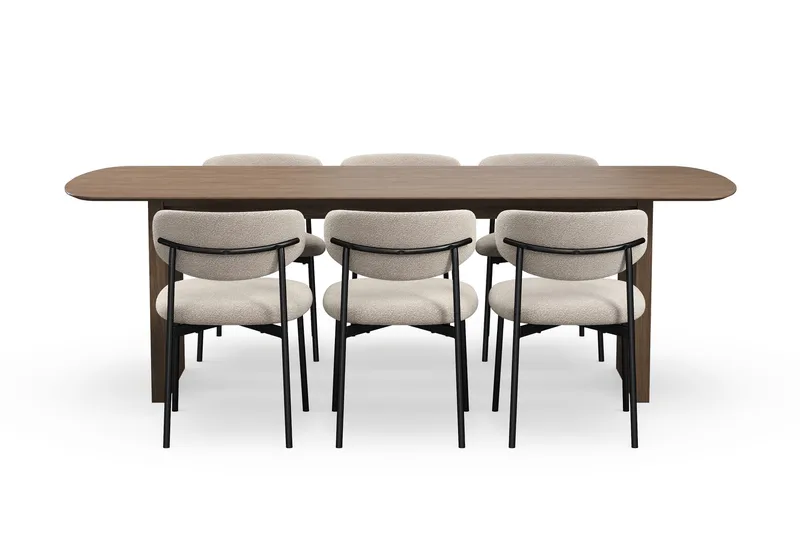 Richeto Spisebord 240 cm med 6 Lucy Spisestoler - Røkt eik / Greige Bouclé - Møbler - Bord - Spisegrupper