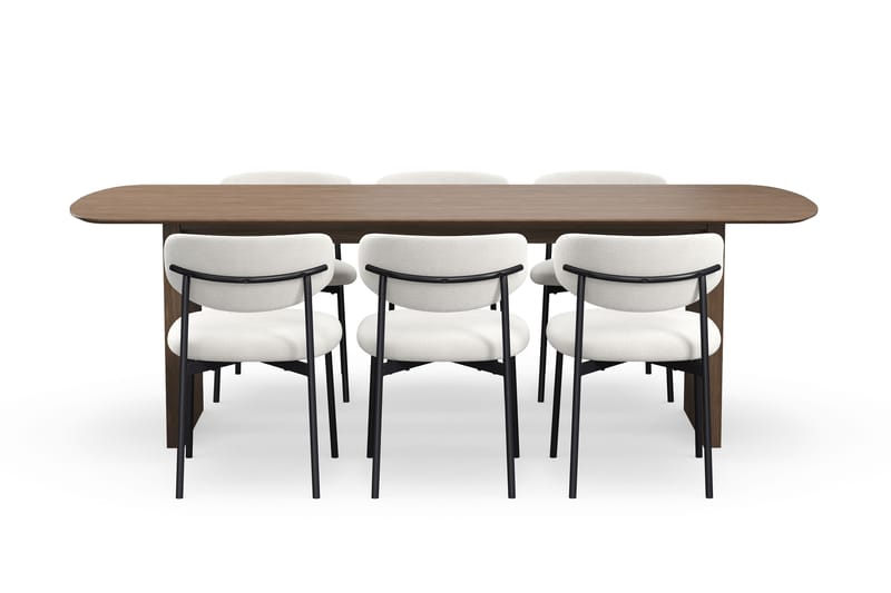 Richeto Spisebord 240 cm med 6 Lucy Spisestoler - Røkt eik / Hvit Bouclé - Møbler - Bord - Spisegrupper