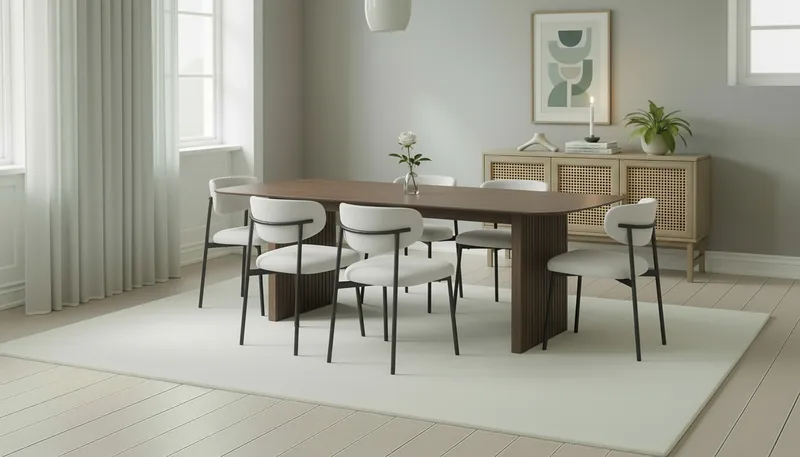 Richeto Spisebord 240 cm med 6 Lucy Spisestoler - Røkt eik / Hvit Bouclé - Møbler - Bord - Spisegrupper