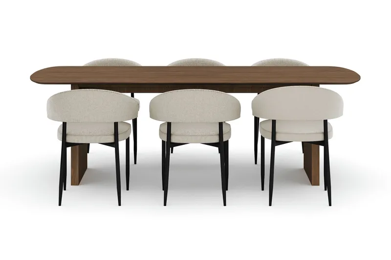 Richeto spisebord 240 cm med 6 Sawako stoler - Røkt eik - Møbler - Bord - Spisegrupper