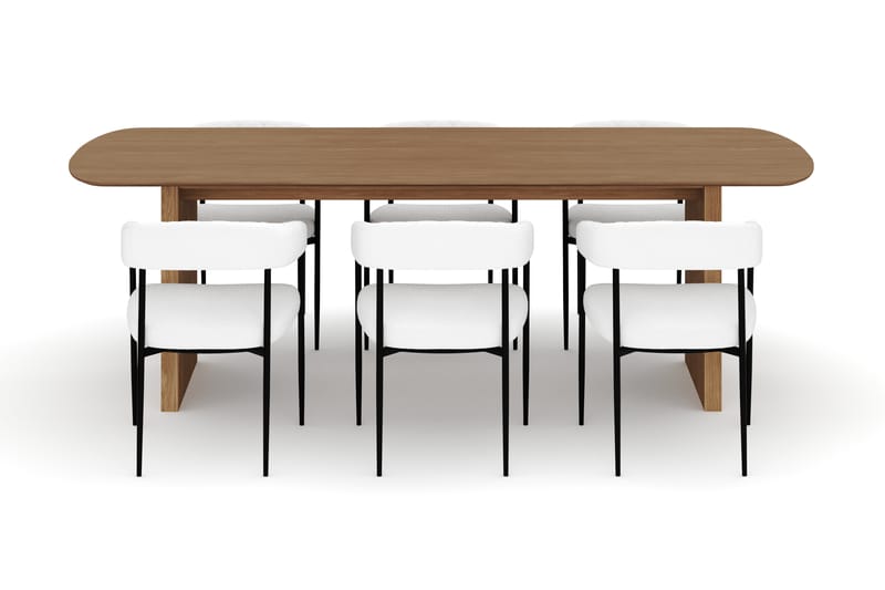 Richeto Spisebord 240 cm med 6 Velma Spisestoler - Naturlig finish / Hvit Bouclé - Møbler - Bord - Spisegrupper