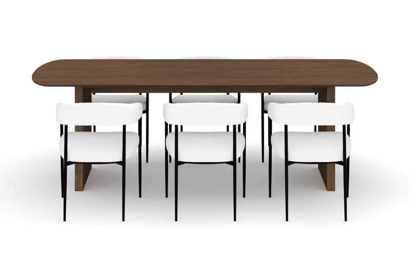 Richeto Spisebord 240 cm med 6 Velma Spisestoler - Røkt eik / Hvit Bouclé - Møbler - Bord - Spisegrupper