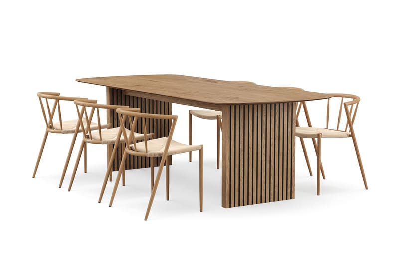Richeto Spisebord 240 cm med 6 Winston Spisestoler, Naturlig finish / Beige / Metallben Eik